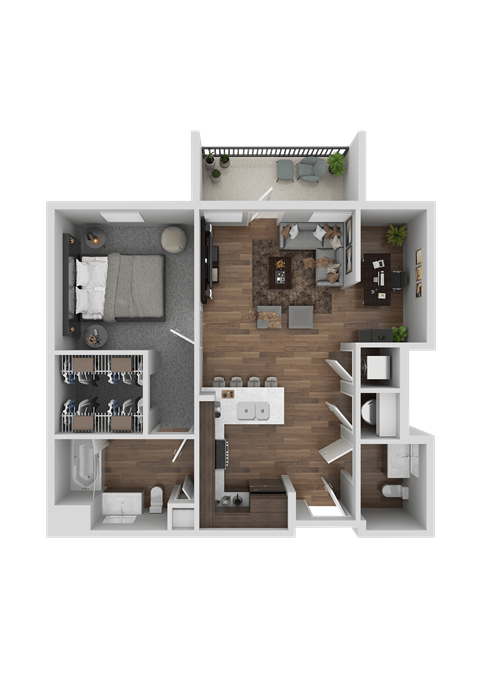 Floor plan for 1 bed, 1 bath, 755 sqft